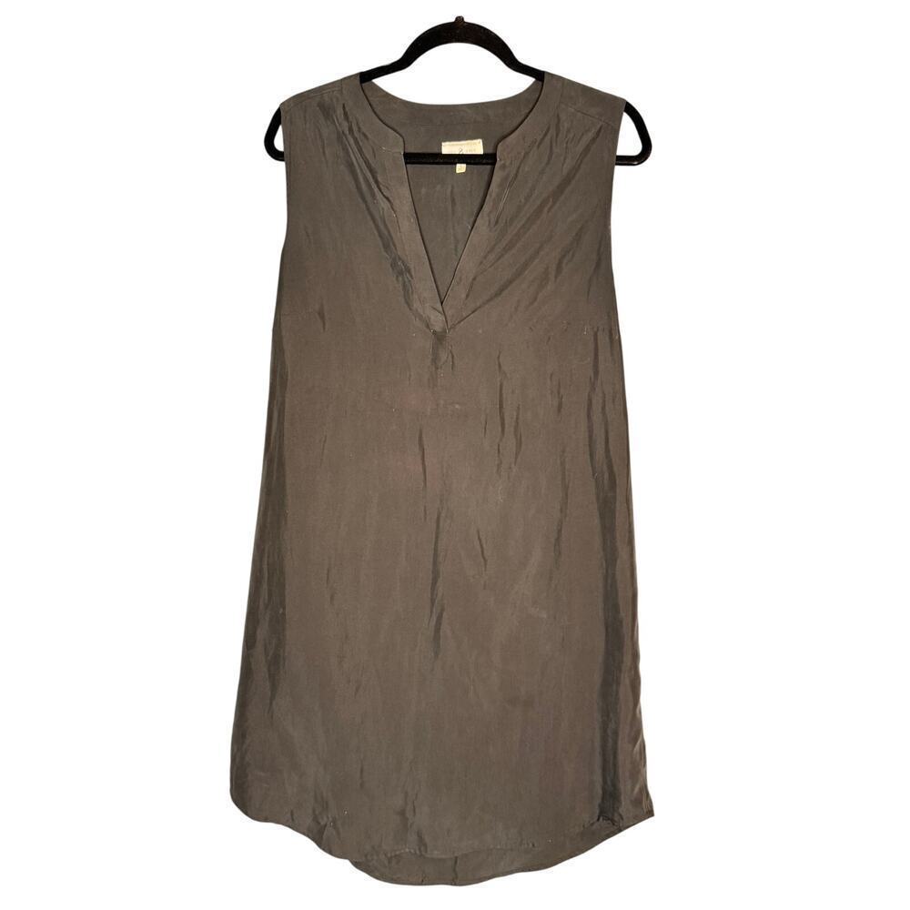 Lou & Grey Women's sz Large Sleeveless Midi Charcoal Black Dress VNeck